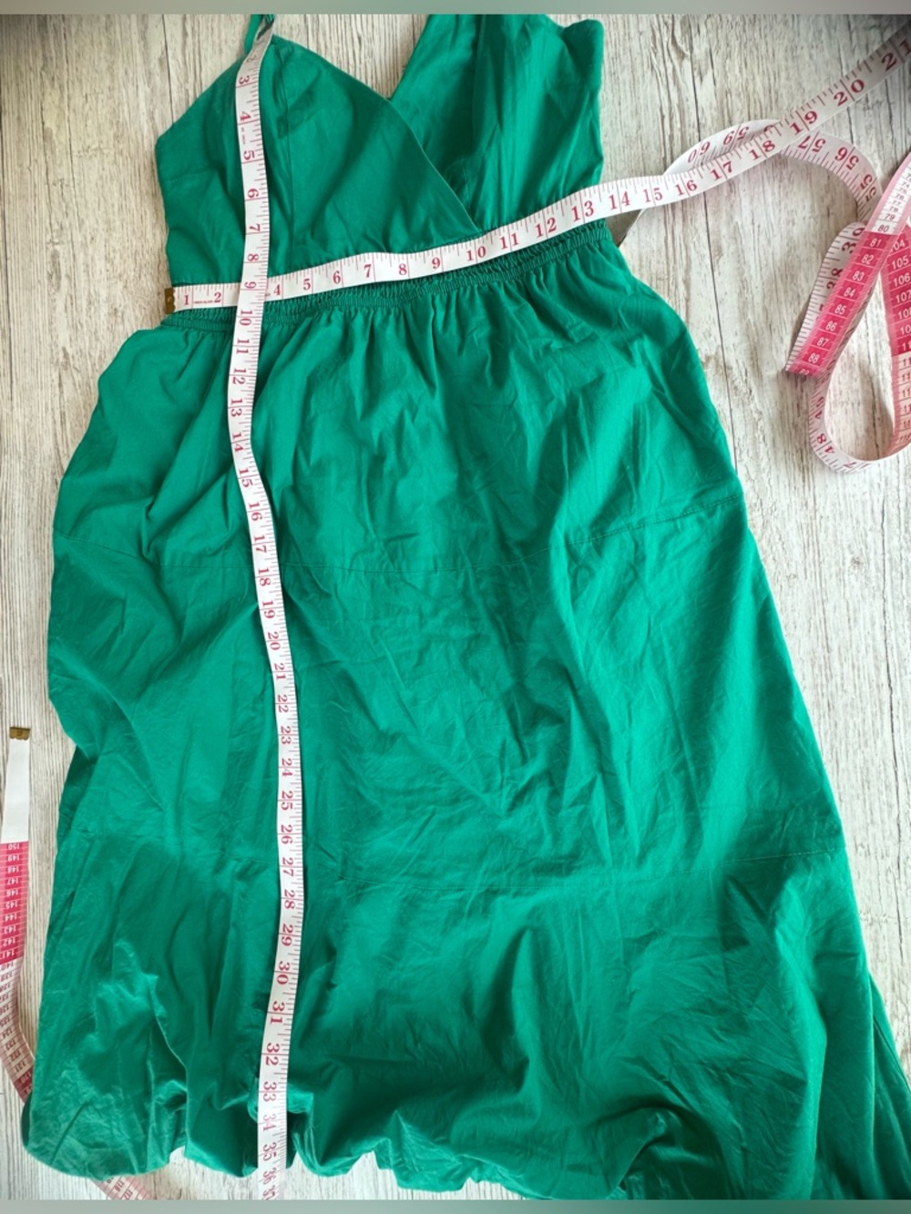 Monteau Los Angeles Bubble Hem Green Midi Dress Spaghetti Straps with Pockets L - Picture 12 of 16